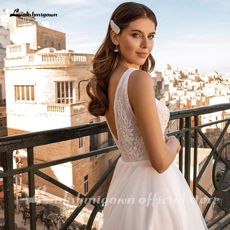 NumberSea - NumberSea Long Sleeves Wedding Dresses Ivory A - Line Beach