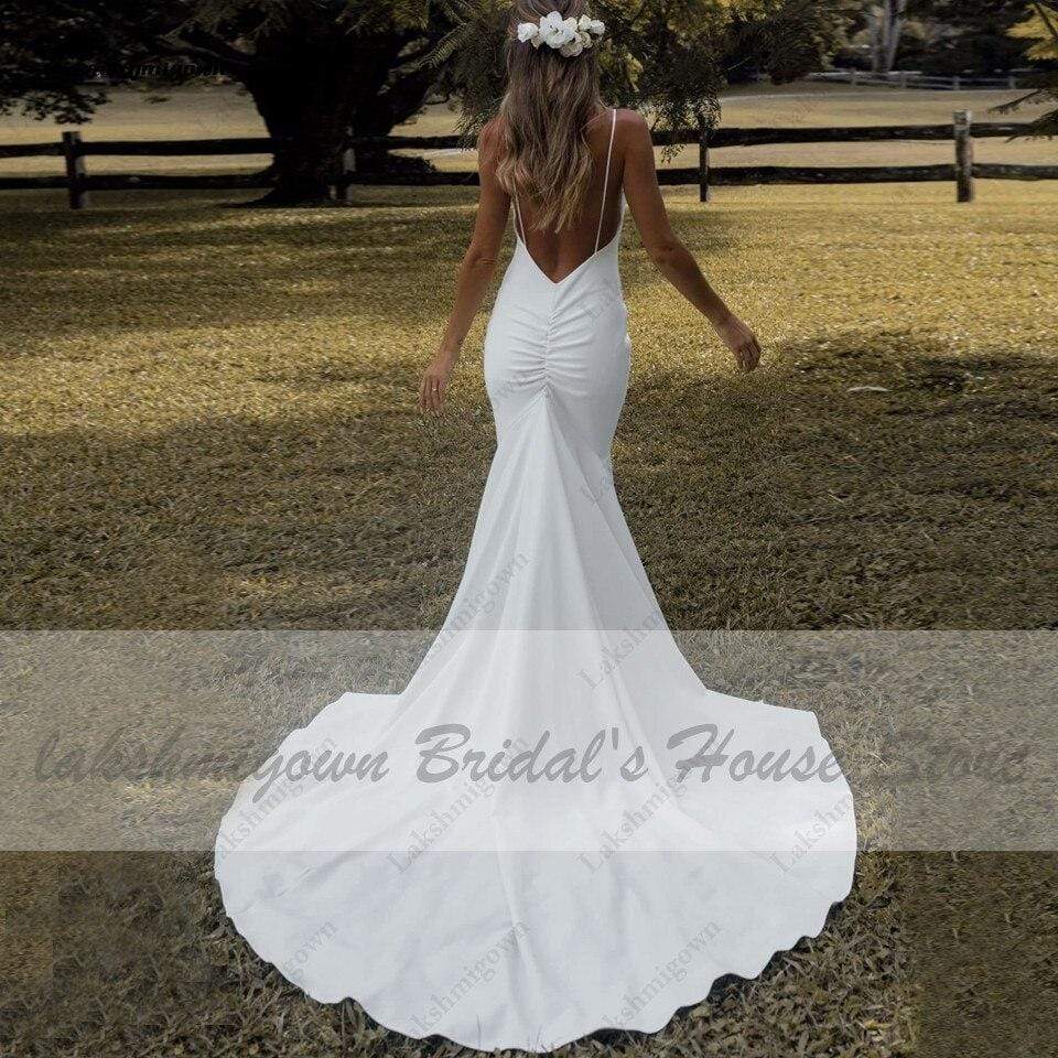 NumberSea - NumberSea Lovely Satin Wedding Dress Backless Spaghetti Straps Elegant