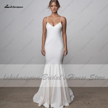 NumberSea - NumberSea Lovely Satin Wedding Dress Backless Spaghetti Straps Elegant