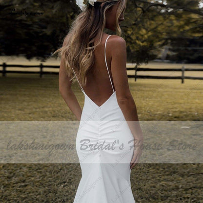 NumberSea - NumberSea Lovely Satin Wedding Dress Backless Spaghetti Straps Elegant