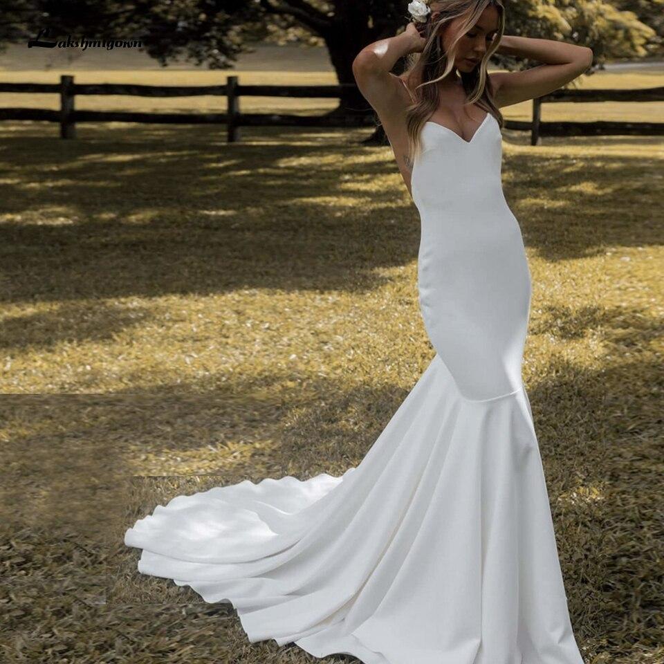 NumberSea - NumberSea Lovely Satin Wedding Dress Backless Spaghetti Straps Elegant