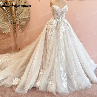 NumberSea - NumberSea Luxurious Court Train Wedding Dress 2025 Vestido Civil Tulle Wedding Dresses Sleeveless Lace Bodice Bridal Gown Robe de mariee