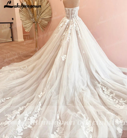 NumberSea - NumberSea Luxurious Court Train Wedding Dress 2025 Vestido Civil Tulle Wedding Dresses Sleeveless Lace Bodice Bridal Gown Robe de mariee