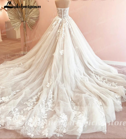 NumberSea - NumberSea Luxurious Court Train Wedding Dress 2025 Vestido Civil Tulle Wedding Dresses Sleeveless Lace Bodice Bridal Gown Robe de mariee