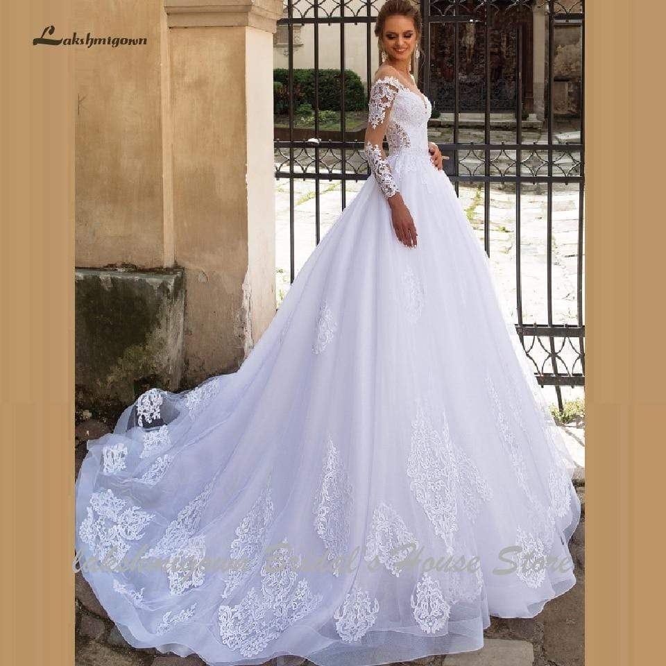 NumberSea - NumberSea Luxury A Line Wedding Dress 2 in 1 with Sleeves Lace