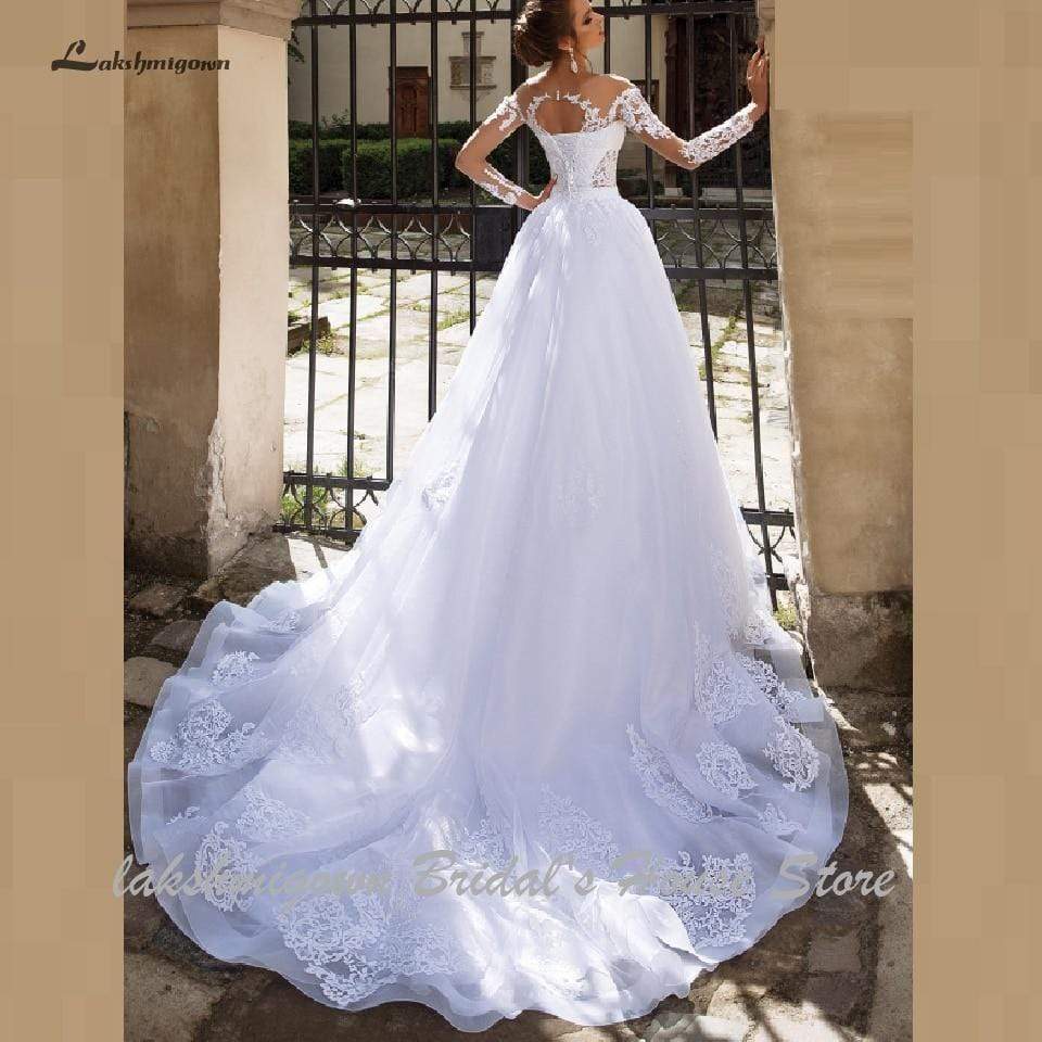 NumberSea - NumberSea Luxury A Line Wedding Dress 2 in 1 with Sleeves Lace