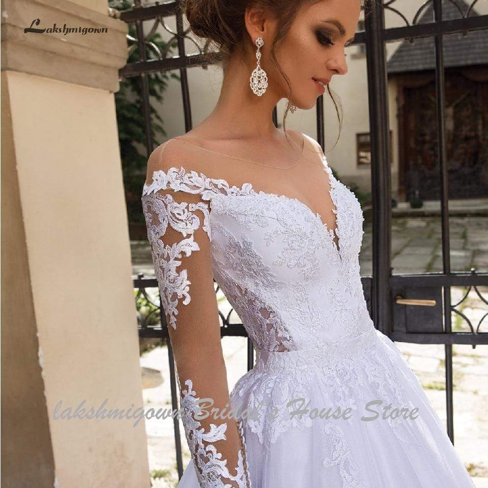 NumberSea - NumberSea Luxury A Line Wedding Dress 2 in 1 with Sleeves Lace