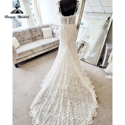 NumberSea - NumberSea Luxury Boho Lace Mermaid Sweetheart Spaghetti Strap Wedding Dress Sexy Women Bridal Beach Wedding Gowns Backless Robe Mariee