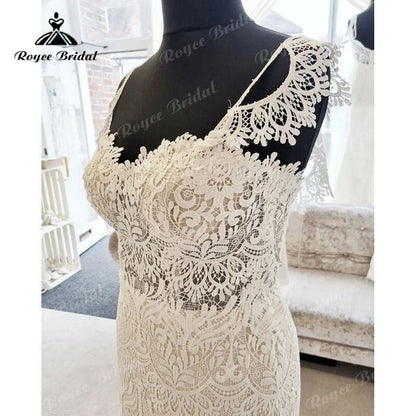 NumberSea - NumberSea Luxury Boho Lace Mermaid Sweetheart Spaghetti Strap Wedding Dress Sexy Women Bridal Beach Wedding Gowns Backless Robe Mariee