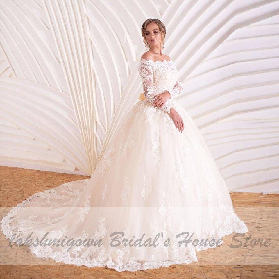 NumberSea - NumberSea Luxury Champagne Wedding Dress Long Sleeve Lace Elegant