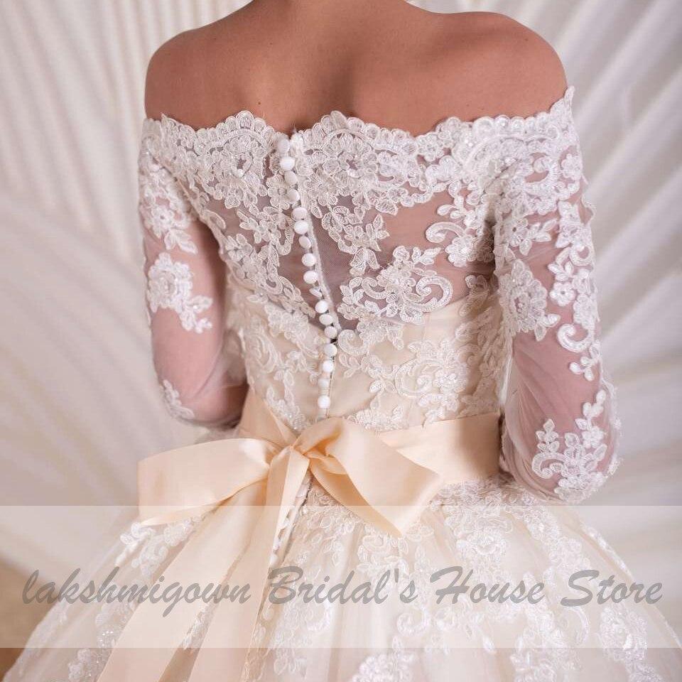 NumberSea - NumberSea Luxury Champagne Wedding Dress Long Sleeve Lace Elegant