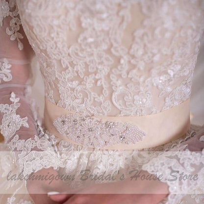 NumberSea - NumberSea Luxury Champagne Wedding Dress Long Sleeve Lace Elegant