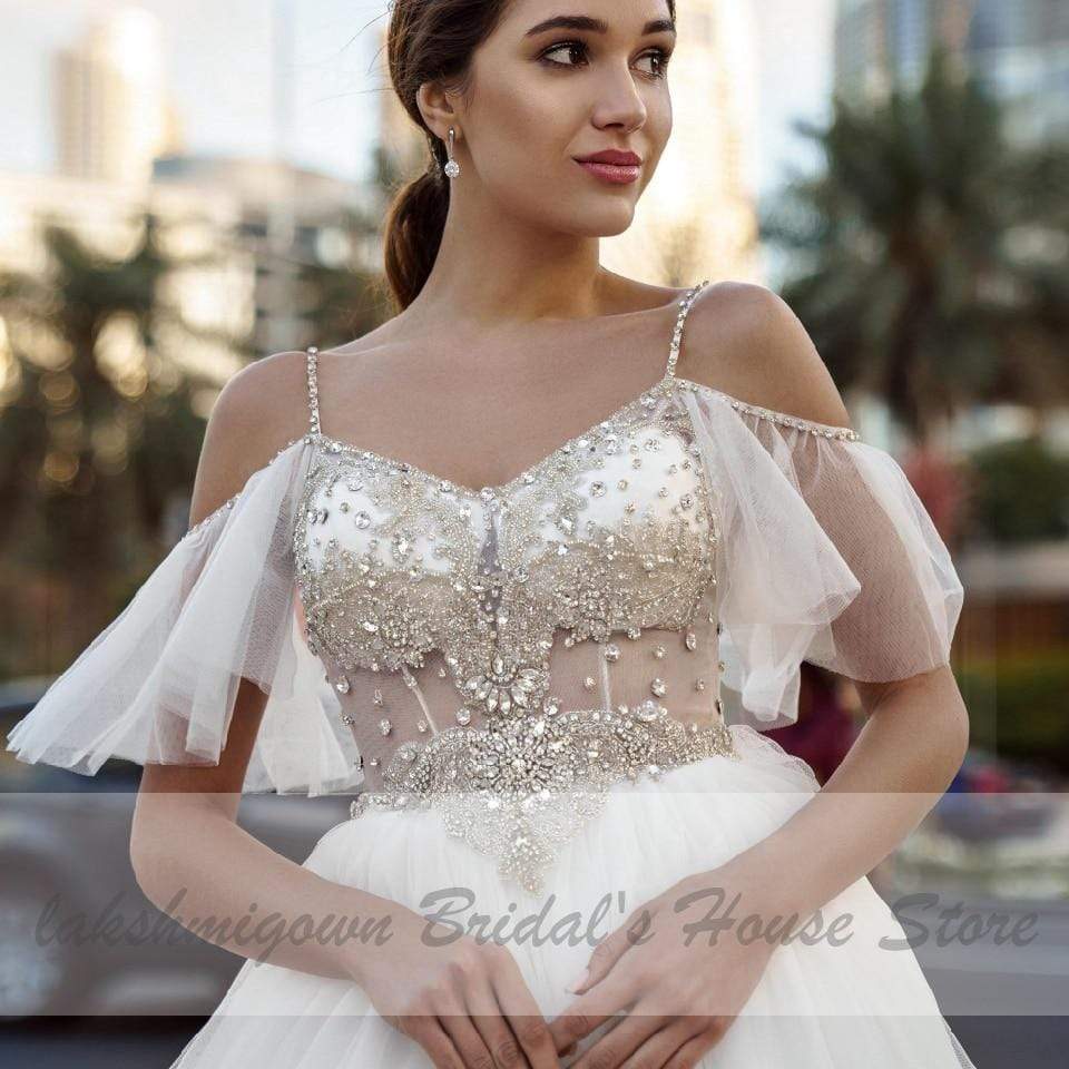 NumberSea - NumberSea Luxury Crystal Beads Boho Wedding Dress