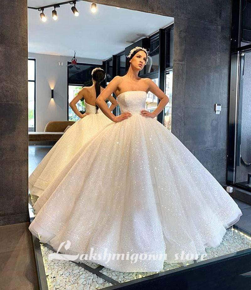 NumberSea - NumberSea Luxury Dubai Plus Size Sequined Ball Gown Wedding Dresses