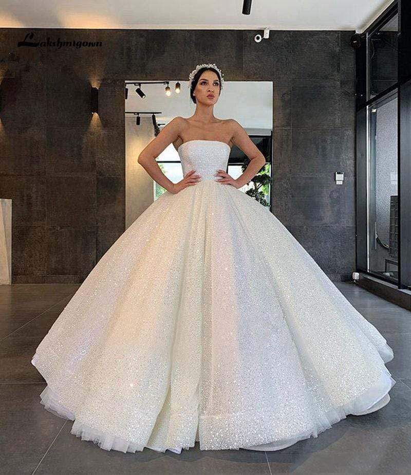 NumberSea - NumberSea Luxury Dubai Plus Size Sequined Ball Gown Wedding Dresses