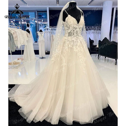 NumberSea - NumberSea Luxury Floral Lace Appliques Wedding Gowns Women 2025 Abito Sposa Elegant Bridal Boho Wedding Dresses Beading Spaghetti Straps