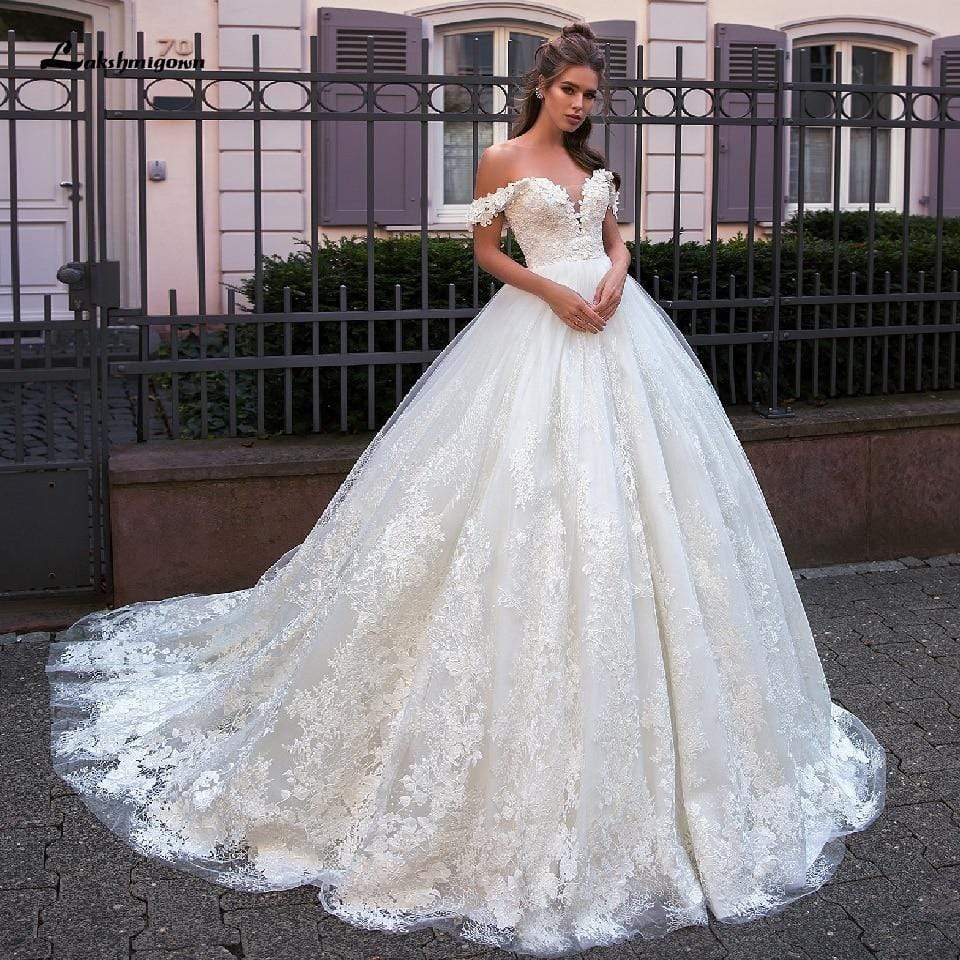 NumberSea - NumberSea Luxury Lace African Wedding Dress Ball Gown Off the Shoulder