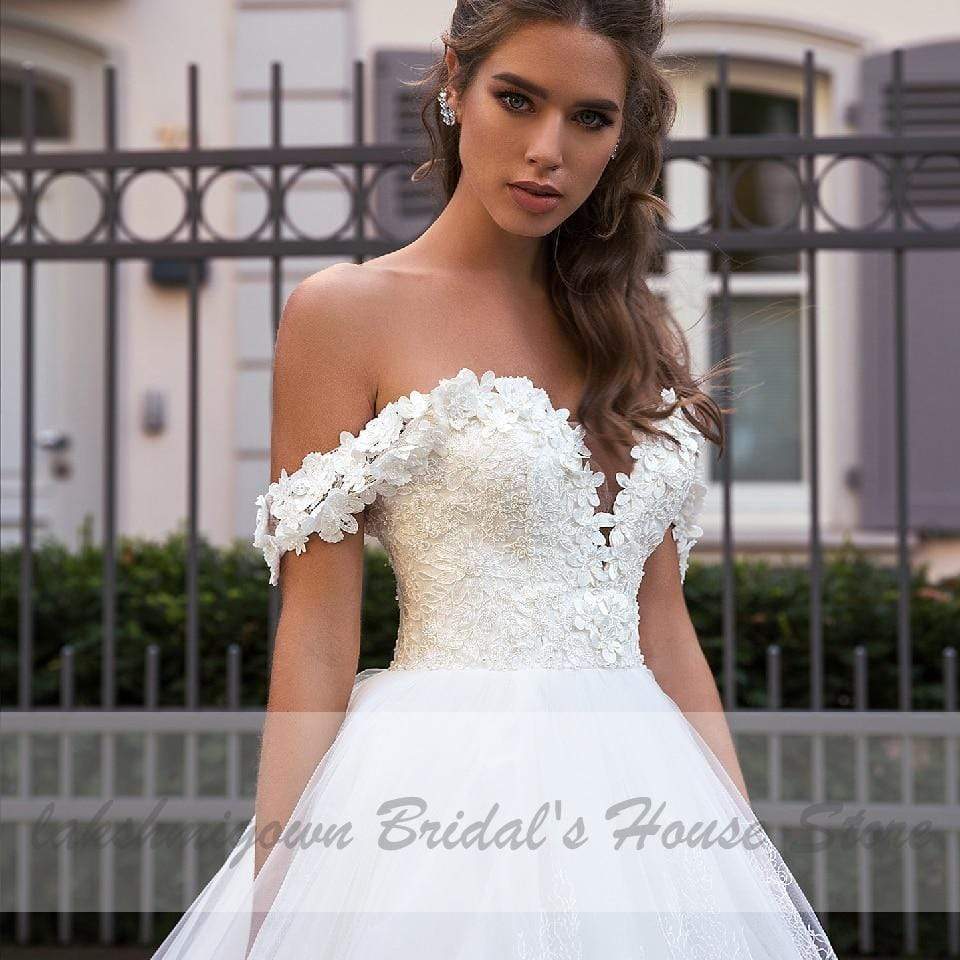 NumberSea - NumberSea Luxury Lace African Wedding Dress Ball Gown Off the Shoulder