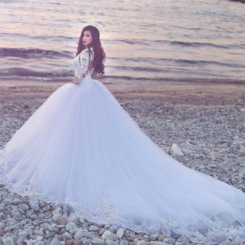 NumberSea - NumberSea Luxury Lace Boat Neck Ball Gown Wedding Dresses Sweetheart