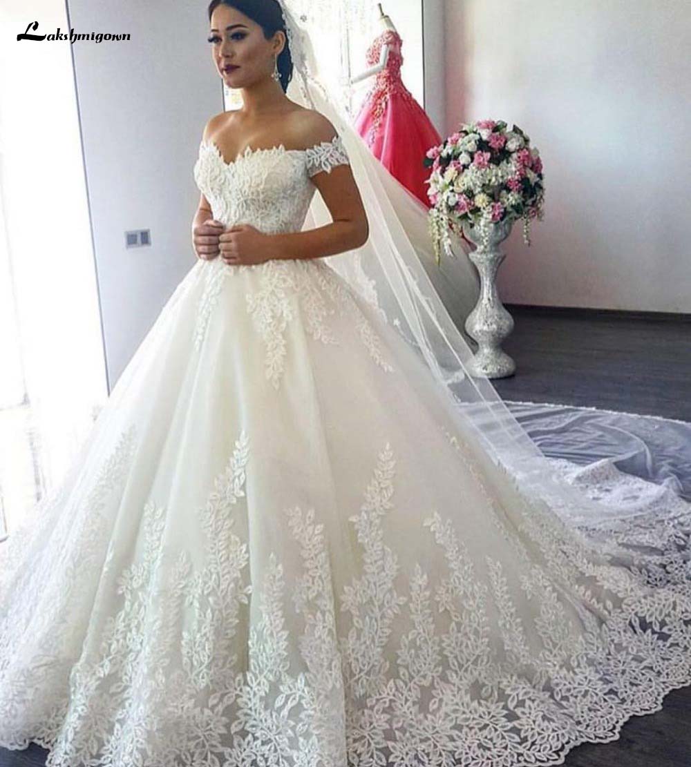 NumberSea - NumberSea Luxury Lace Boat Neck Ball Gown Wedding Dresses Sweetheart