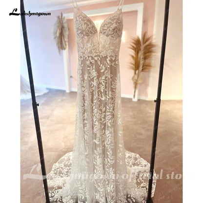 NumberSea - NumberSea Luxury Lace Wedding Dress For Women Spaghetti Straps Boho Style 2025 Sexy A Line Beach Bridal Gowns