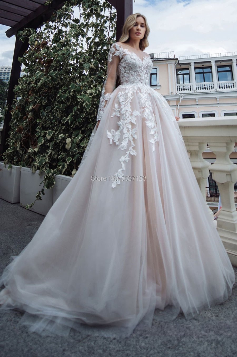 NumberSea - NumberSea Luxury Long Sleeves Wedding Dresses 2024 A Line V Neck Bridal Wedding Gown Lace Appliques Floor Length