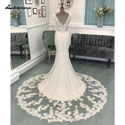 NumberSea - NumberSea Luxury Mermaid/Trumpet Lace Wedding Dress for Women 2025 Crepe Wedding Gowns vestido de boda corte sirena