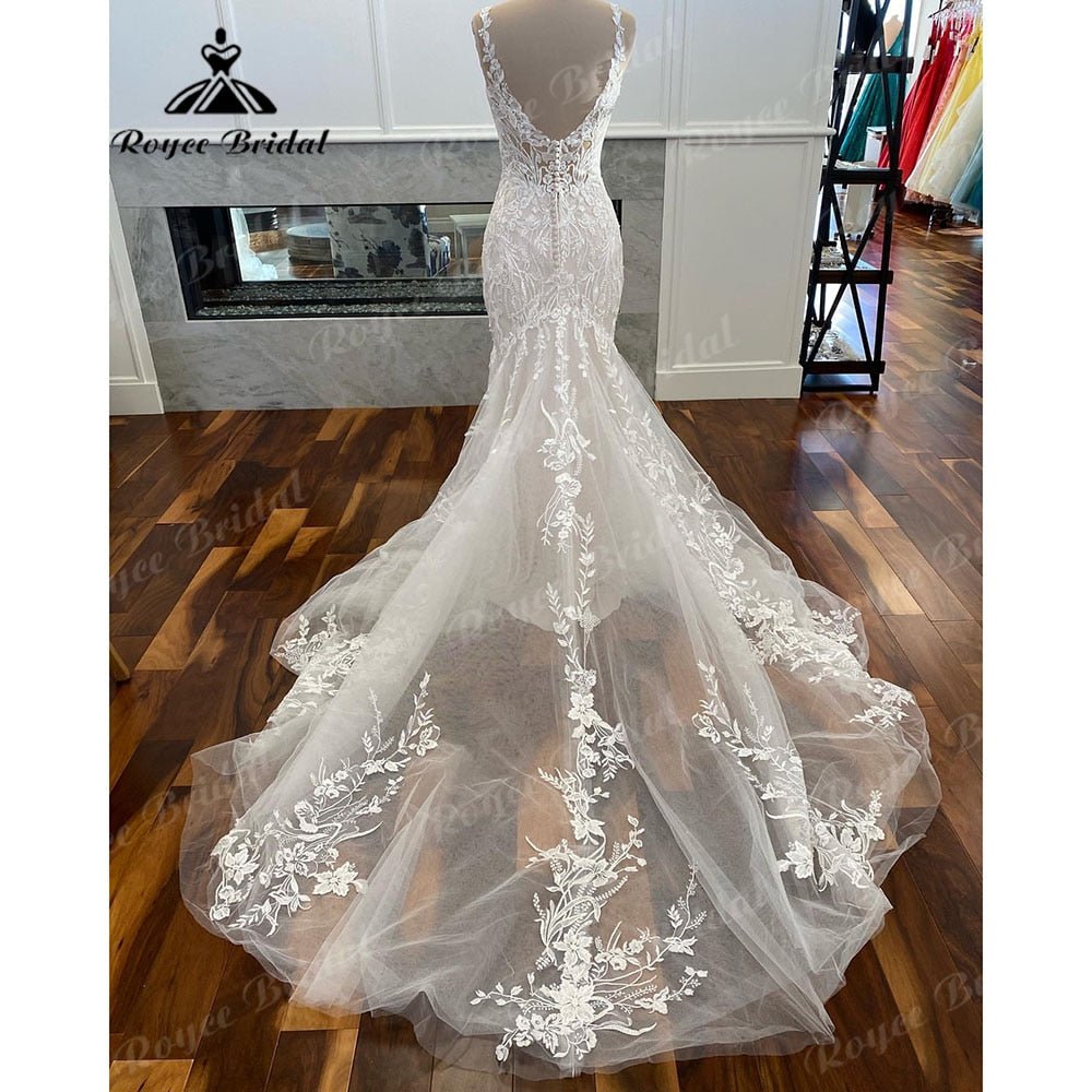 NumberSea - NumberSea Luxury Mermaid/Trumpet Lace Wedding Dress for Women 2025 Wedding Gowns Spaghetti Straps vestido de boda corte sirena NumberSea