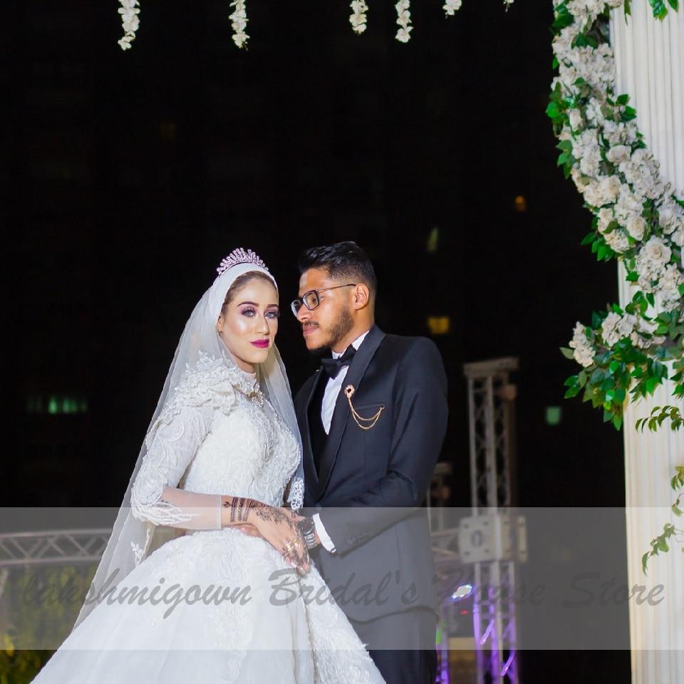 NumberSea - NumberSea Luxury Muslim Wedding Dresses Long Sleeve Vintage Lace Beade