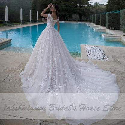 NumberSea - NumberSea Luxury Princess Bridal Gown Vintage Lace Wedding Dresses Off the Shoulder