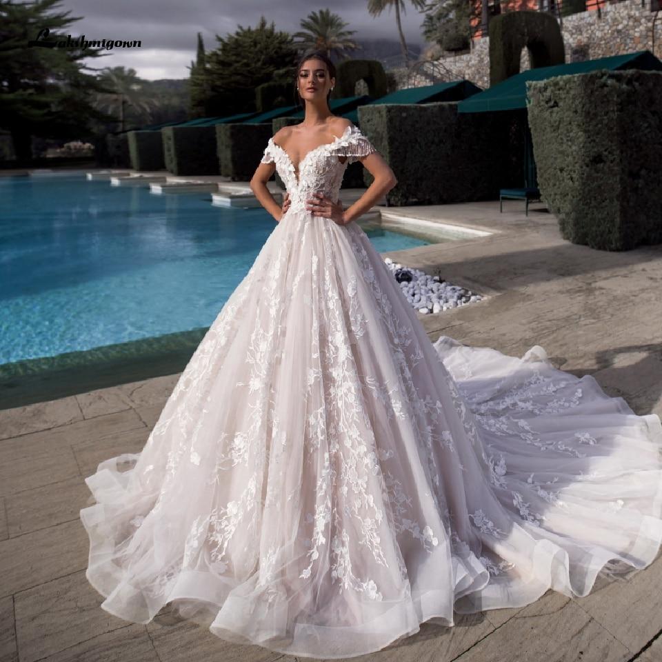 NumberSea - NumberSea Luxury Princess Bridal Gown Vintage Lace Wedding Dresses Off the Shoulder