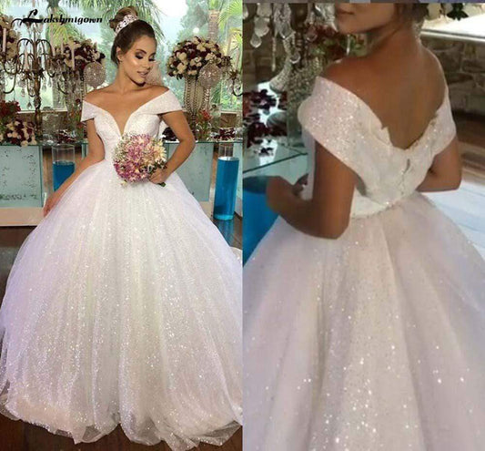 NumberSea - NumberSea Luxury Princess Wedding Dresses Off Shoulder Shiny Ball Gown