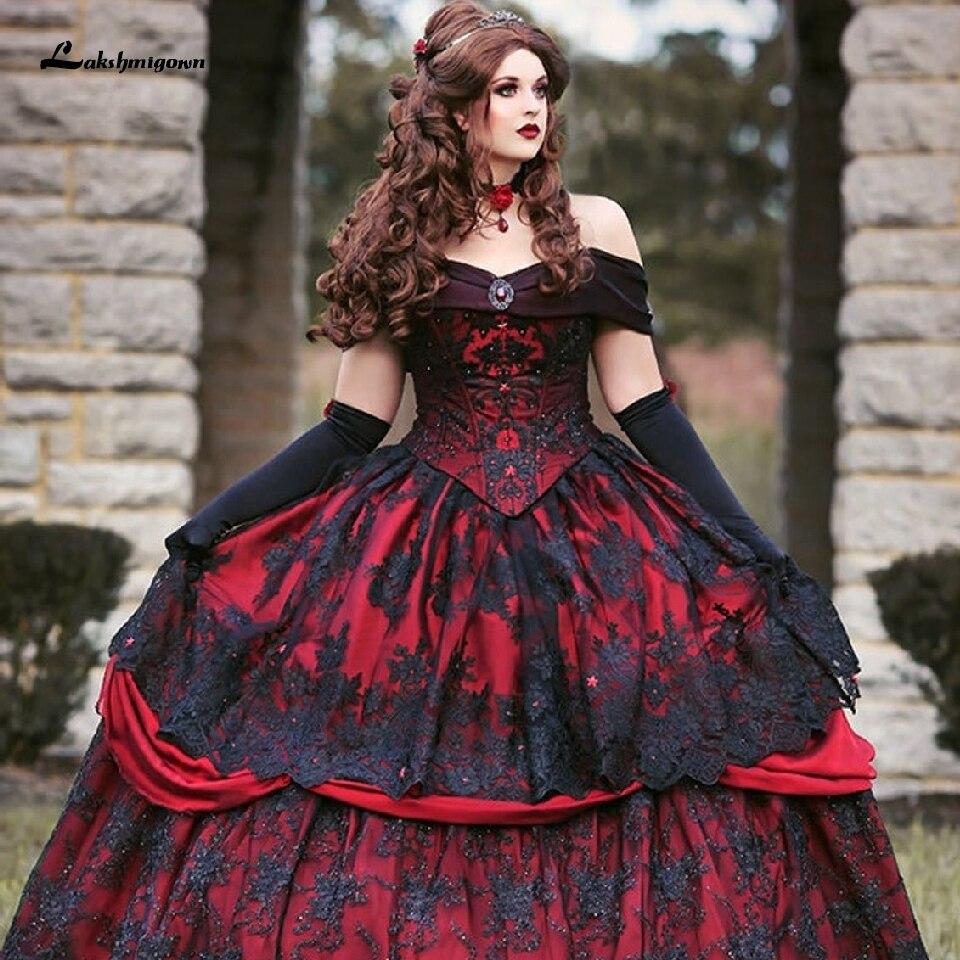 NumberSea - NumberSea Luxury Red and Black Wedding Dresses Vintage Lace