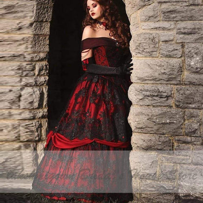 NumberSea - NumberSea Luxury Red and Black Wedding Dresses Vintage Lace