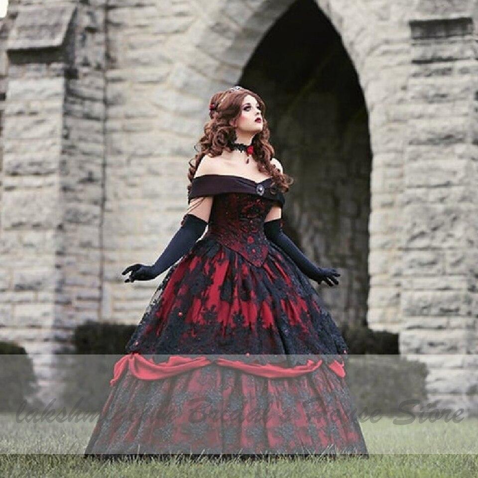 NumberSea - NumberSea Luxury Red and Black Wedding Dresses Vintage Lace