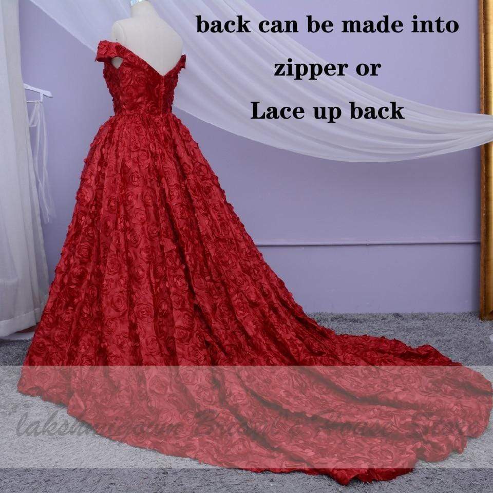 NumberSea - NumberSea Luxury Red Lace Foral Wedding Dresses Long Train