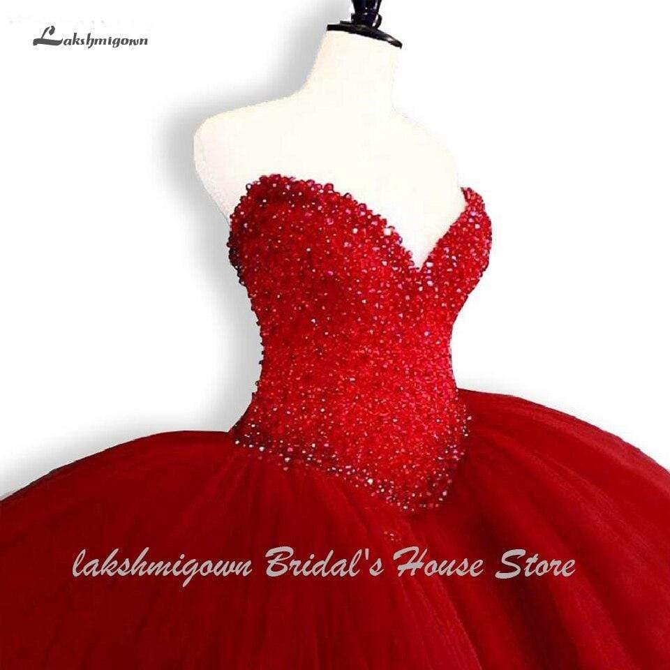 NumberSea - NumberSea Luxury Red Wedding Dress Beading Sexy Bridal Off Shoulder