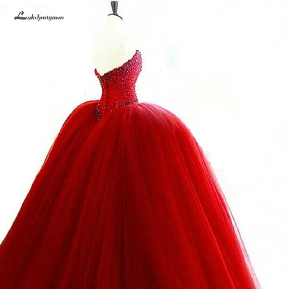 NumberSea - NumberSea Luxury Red Wedding Dress Beading Sexy Bridal Off Shoulder