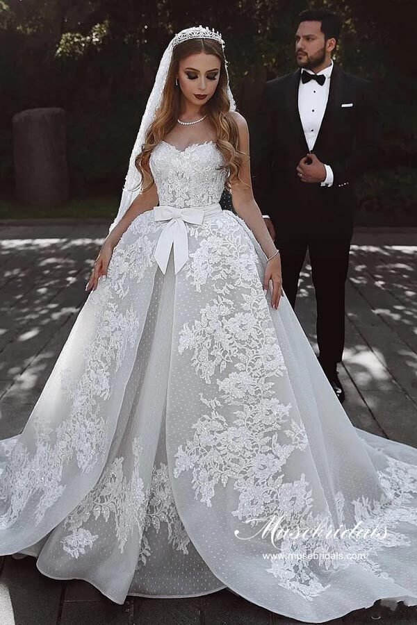 NumberSea - NumberSea Luxury Tulle Ball Gown Sweetheart Wedding Dresses With Lace Appliques, MW987