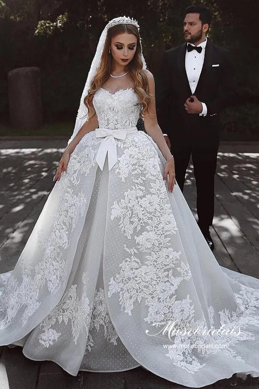 NumberSea - NumberSea Luxury Tulle Ball Gown Sweetheart Wedding Dresses With Lace Appliques, MW987