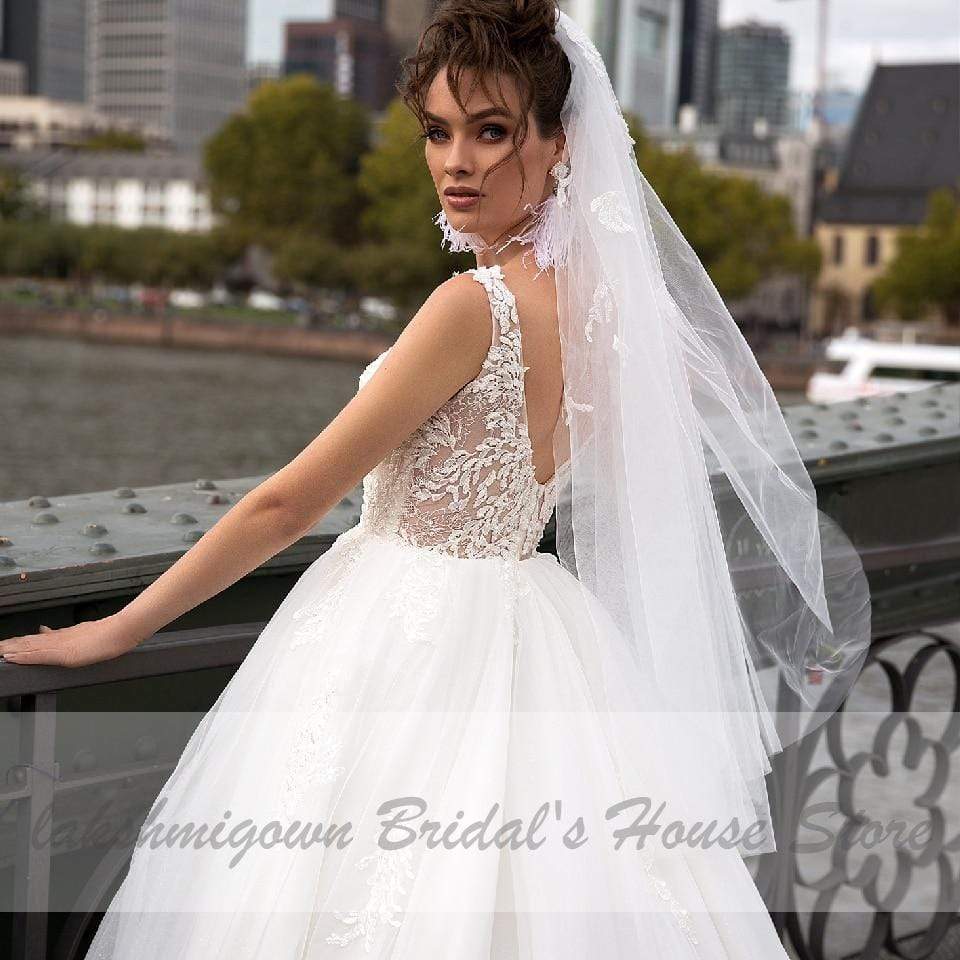 NumberSea - NumberSea Luxury Tulle Mariage Open Back Lace Beading Wedding Dresses