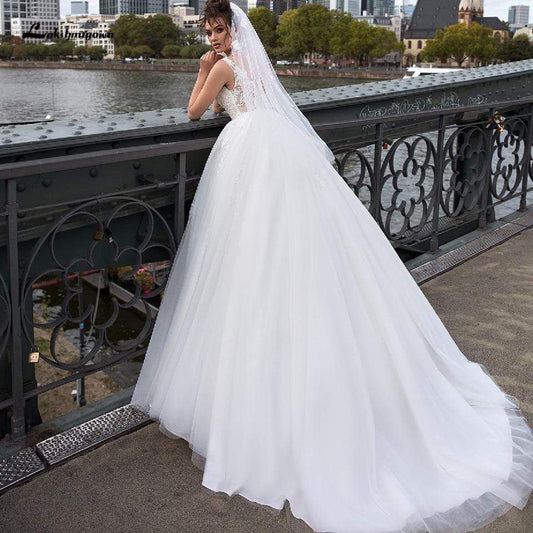 NumberSea - NumberSea Luxury Tulle Mariage Open Back Lace Beading Wedding Dresses