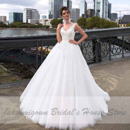 NumberSea - NumberSea Luxury Tulle Mariage Open Back Lace Beading Wedding Dresses