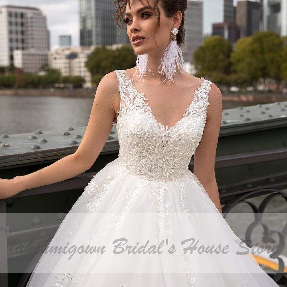 NumberSea - NumberSea Luxury Tulle Mariage Open Back Lace Beading Wedding Dresses