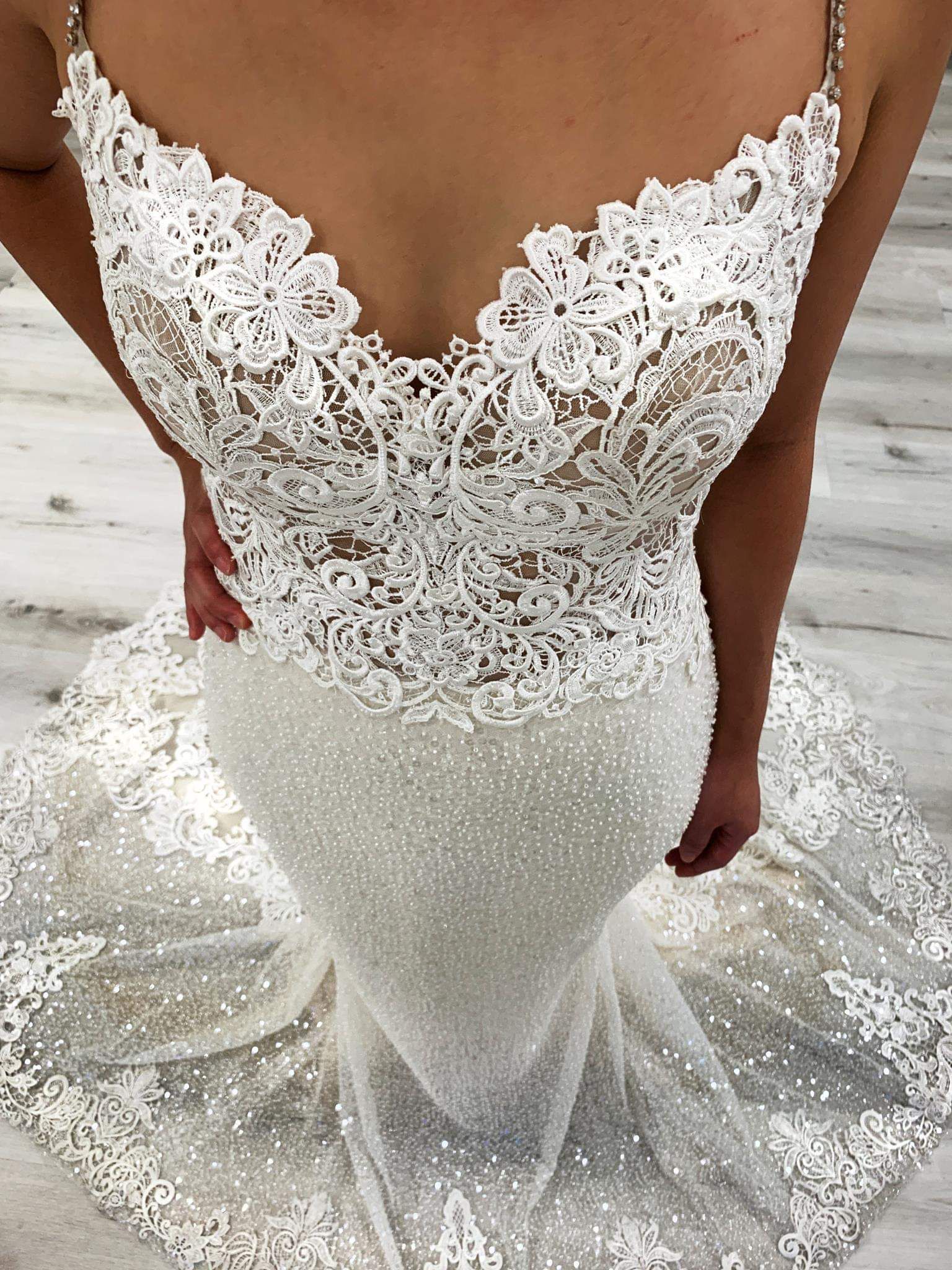 NumberSea - NumberSea Mermaid V - Neck Open Back Lace Wedding Dresses Bead