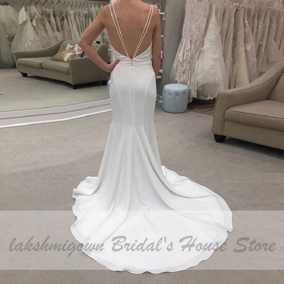 NumberSea - NumberSea Mermaid Wedding Dress Open Back Bridal Dress Sheer O - neck Simple Satin