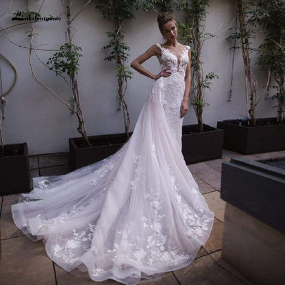 NumberSea - NumberSea Mermaid Wedding Dresses with Detachable Skirt Blush Pink