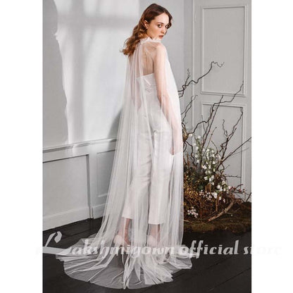 NumberSea - NumberSea Modest Jumpsuit Wedding Dresses with cape