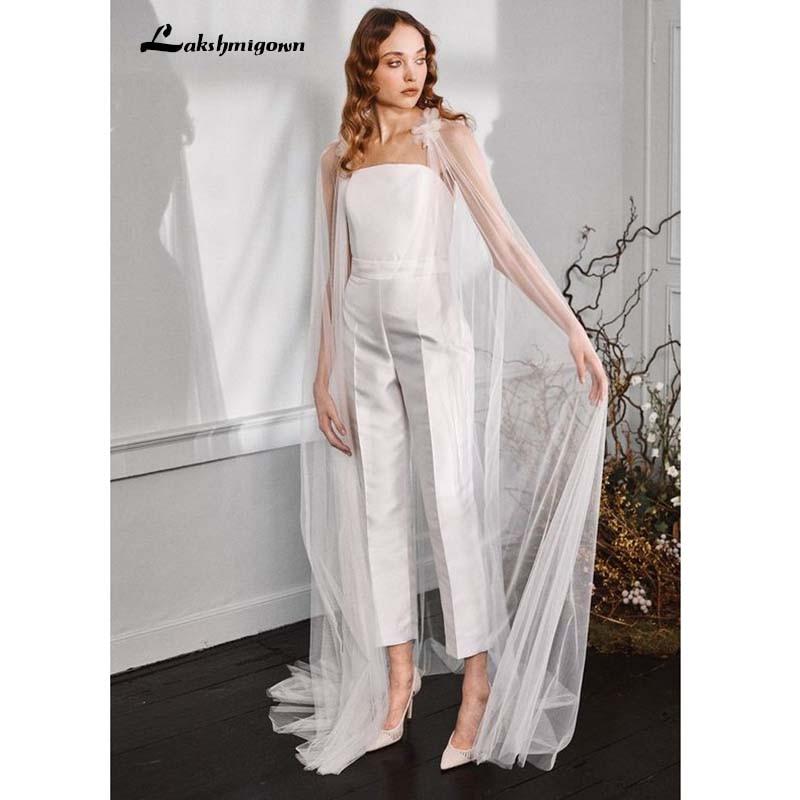 NumberSea - NumberSea Modest Jumpsuit Wedding Dresses with cape