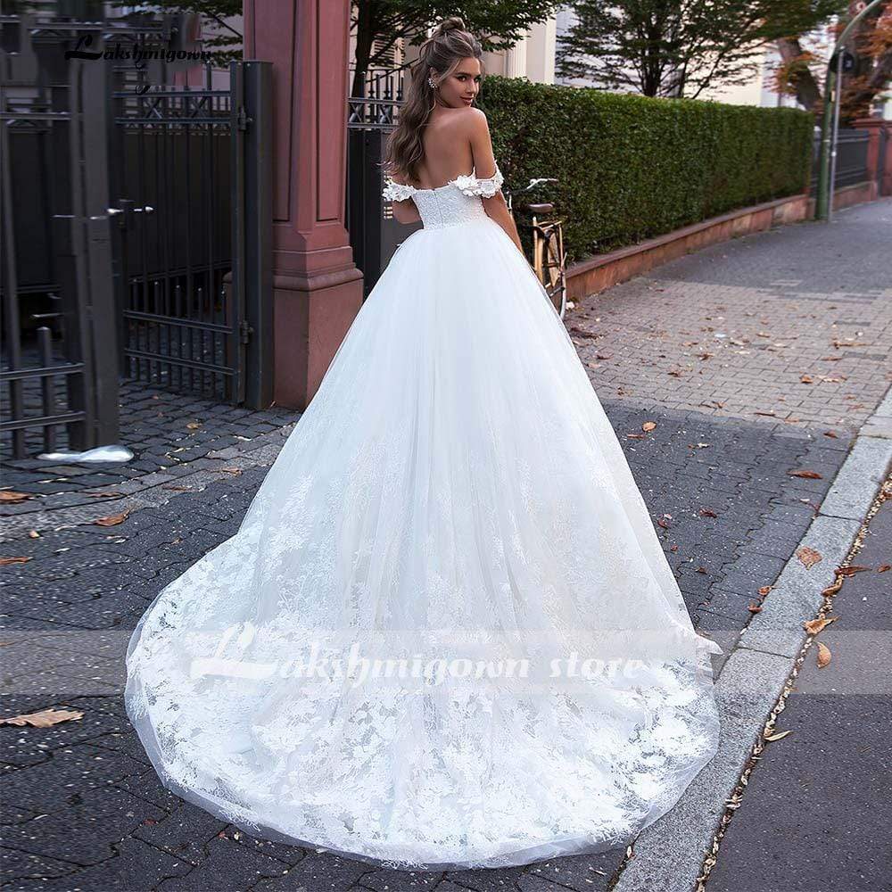 NumberSea - NumberSea Modest Long Sleeve Wedding Dress Scoop Satin Appliqued